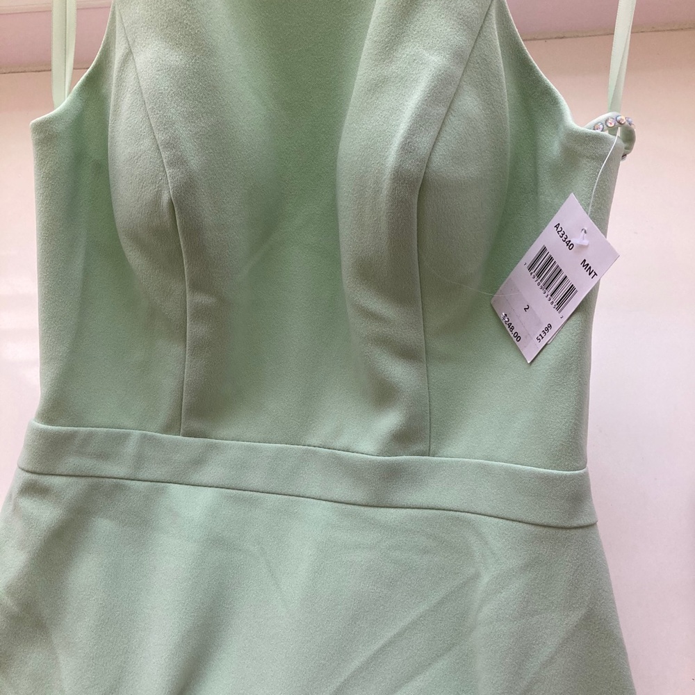 AQUA EMBELLISHED HALTER EVENING DRESS - Picture 9 of 16